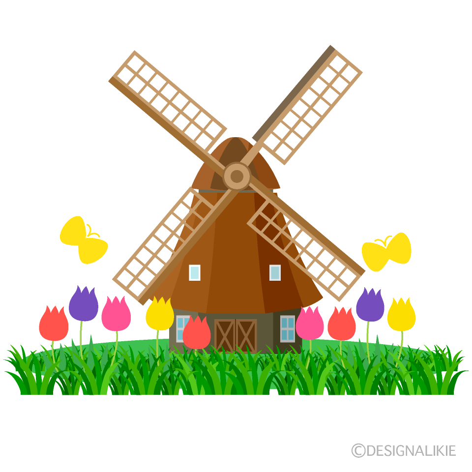 Windmill in Tulip Field