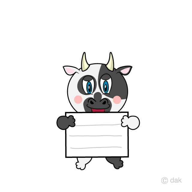 Cow with a board