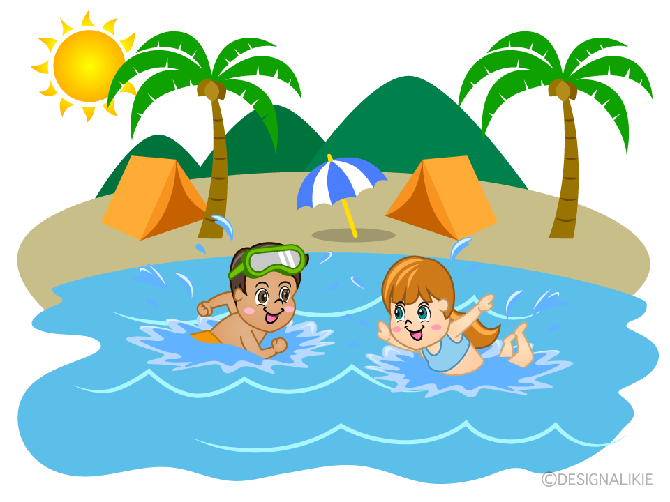 Nadando en el Mar en el Campamento