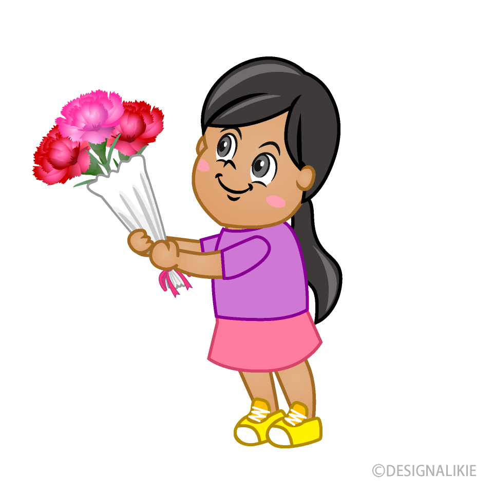 Asian Girl Giving Flowers