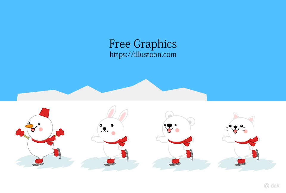 Snowmen and animals skate on