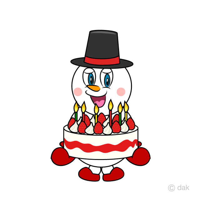 Muñeco de nieve con pastel de cumpleaños