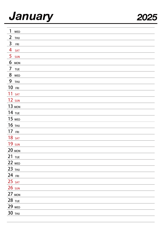 January 2025 Schedule Calendar