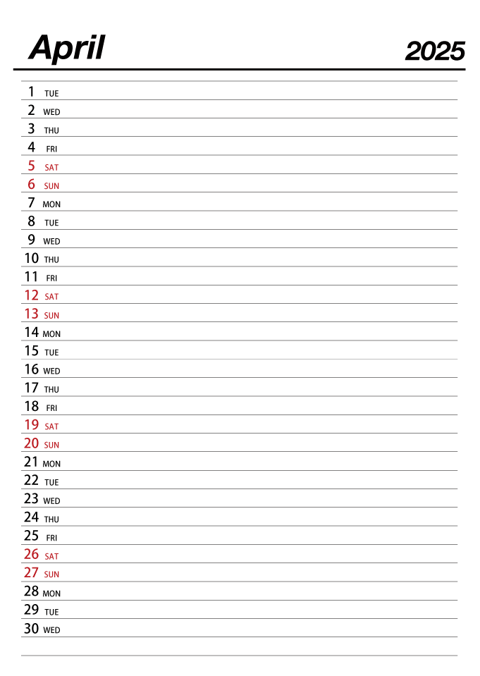 Calendario Abril 2025