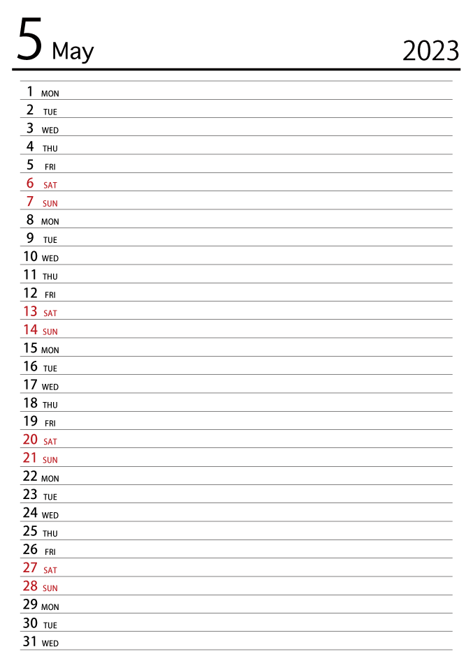 May 2023 Schedule Calendar