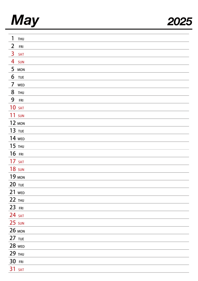 Calendario Mayo 2025