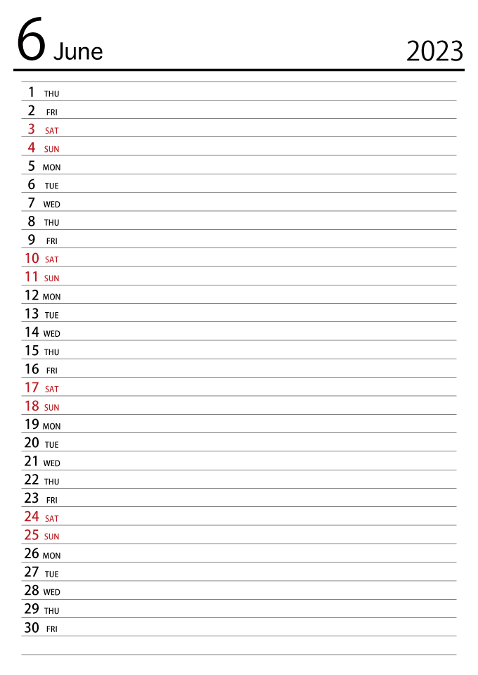 June 2023 Schedule Calendar
