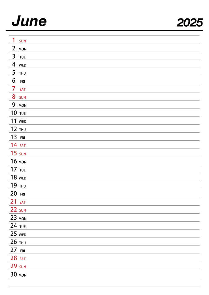 Calendario Junio ​​2025