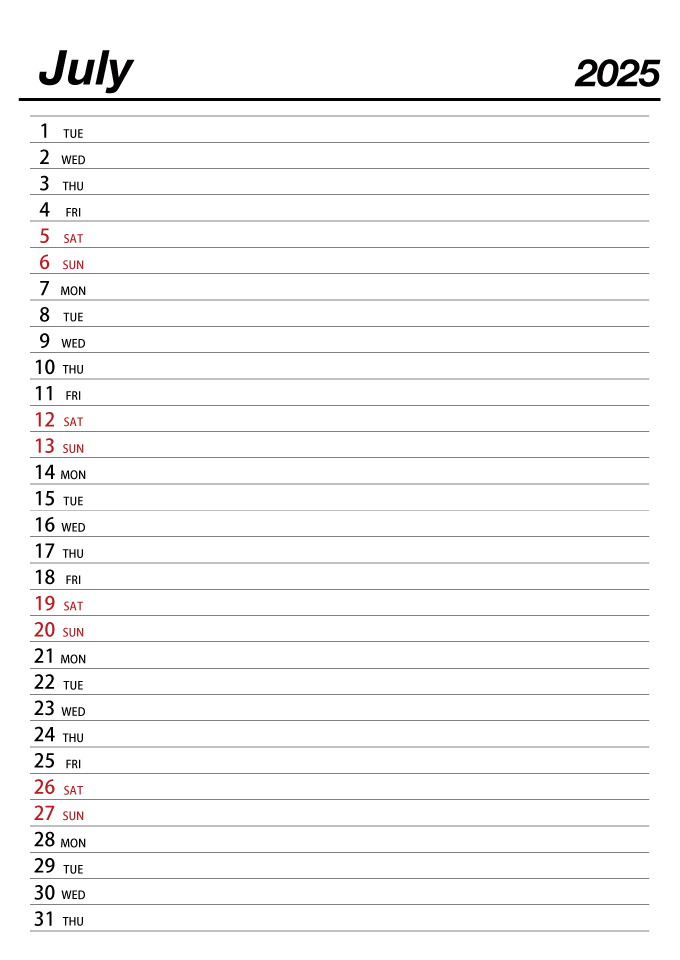 Calendario julio 2025