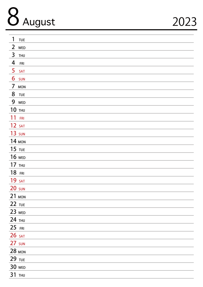 August 2023 Schedule Calendar