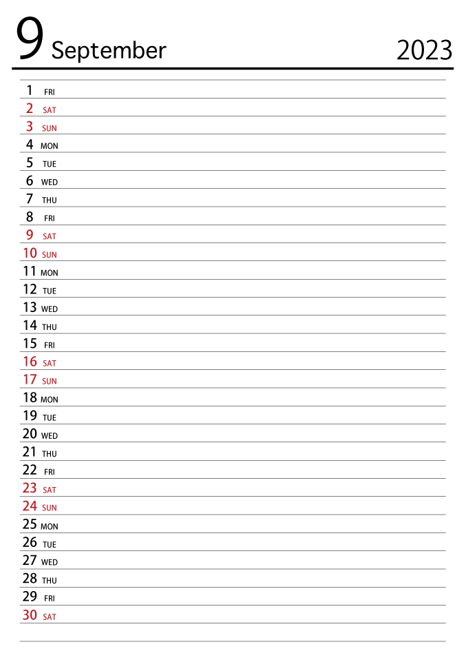 September 2023 Schedule Calendar