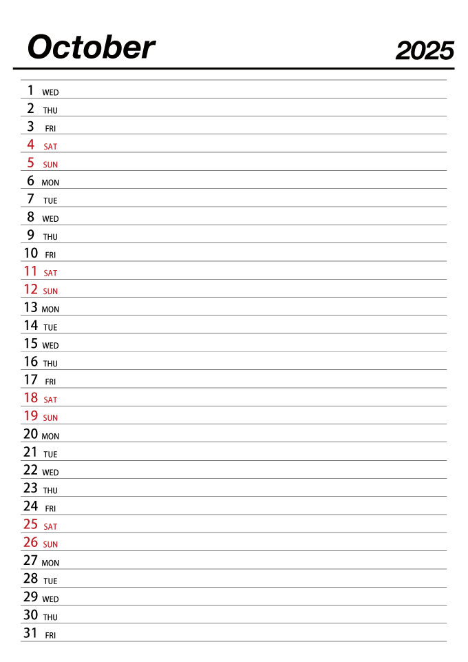 October 2025 Schedule Calendar