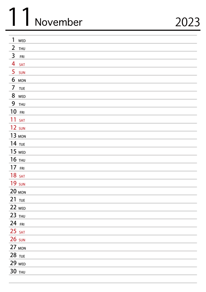 November 2023 Schedule Calendar