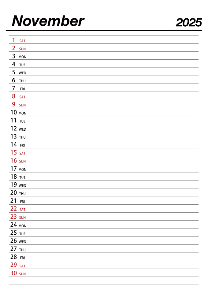 November 2025 Schedule Calendar