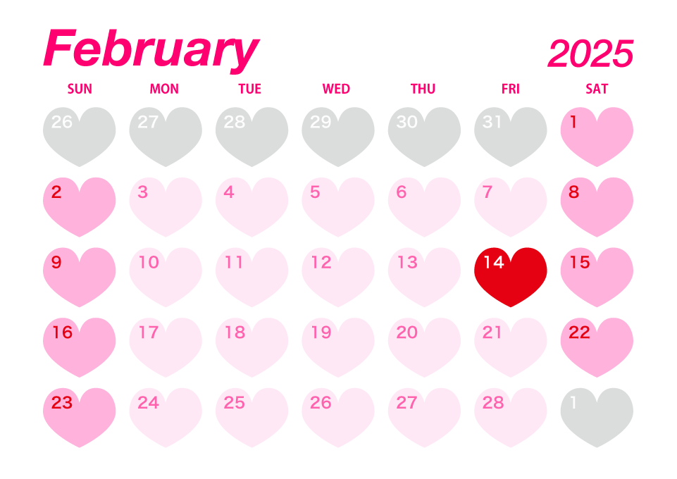 February 2025 Pink Heart Calendar