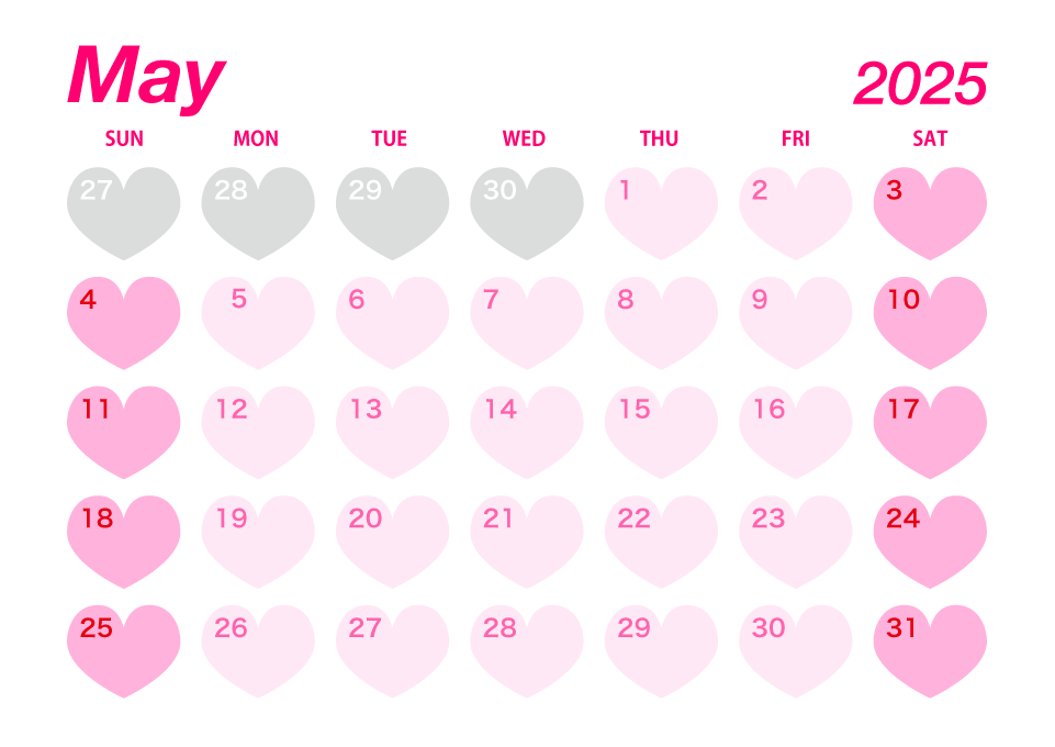 May 2025 Pink Heart Calendar