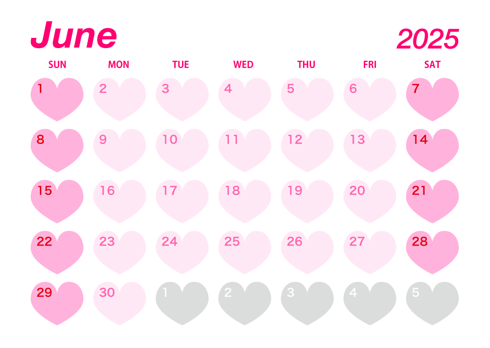 June 2025 Pink Heart Calendar