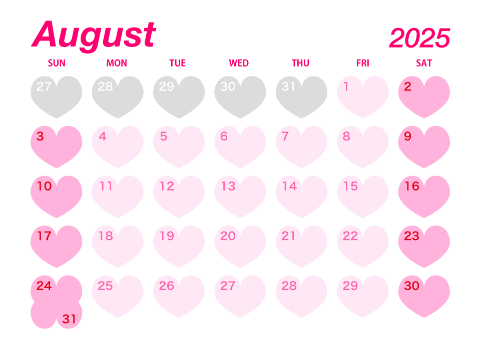 August 2025 Pink Heart Calendar