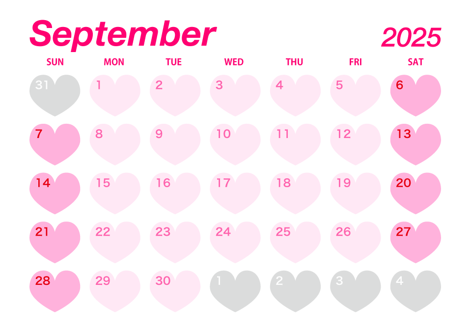 September 2025 Pink Heart Calendar