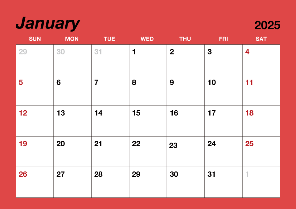 January 2025 Simple Color Calendar
