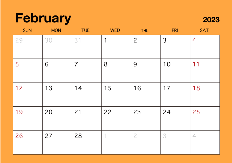 February 2023 Simple Color Calendar