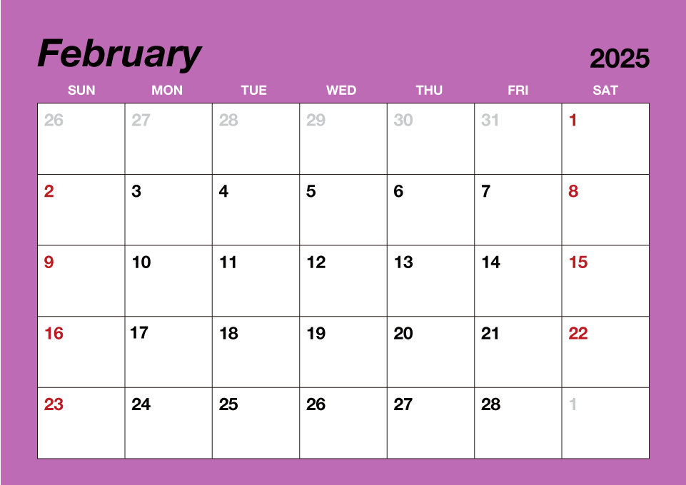 February 2025 Simple Color Calendar