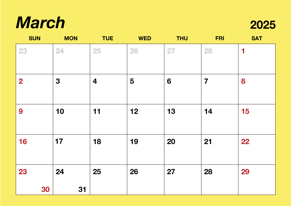 March 2025 Simple Color Calendar