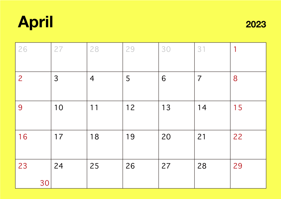 April 2023 Simple Color Calendar