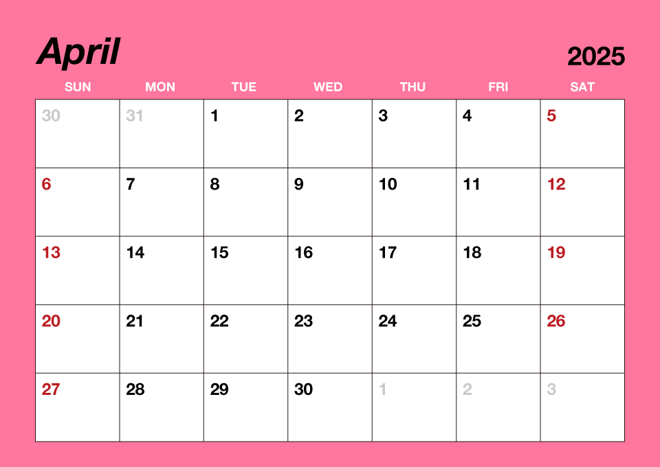 Calendario de color simple de abril de 2025