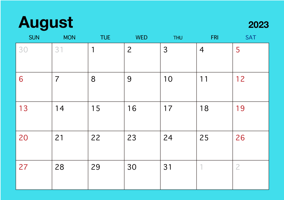 August 2023 Simple Color Calendar