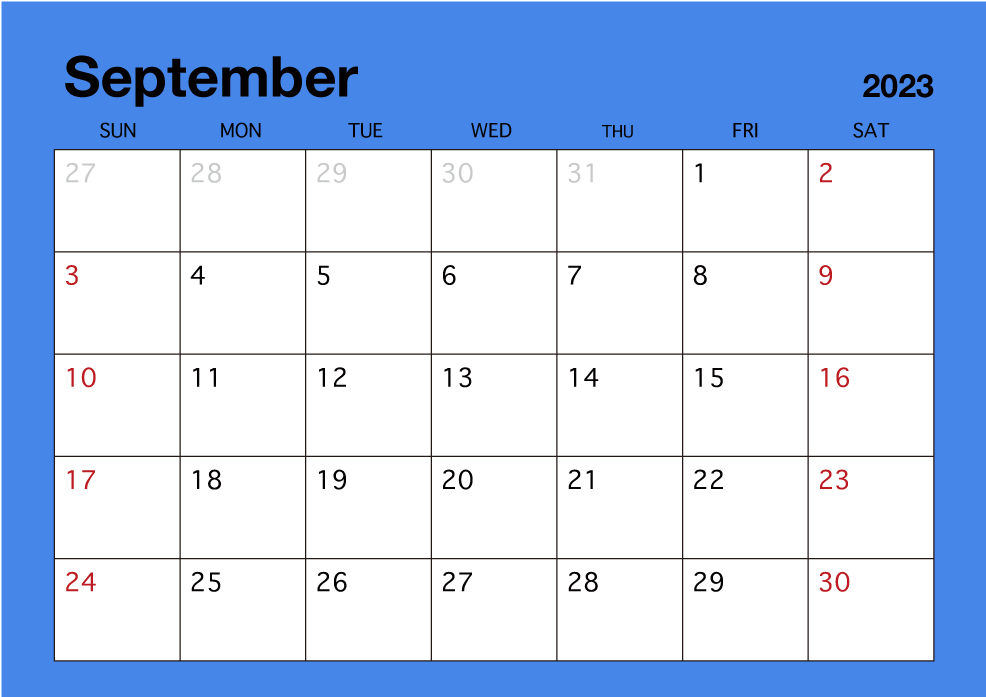 September 2023 Simple Color Calendar