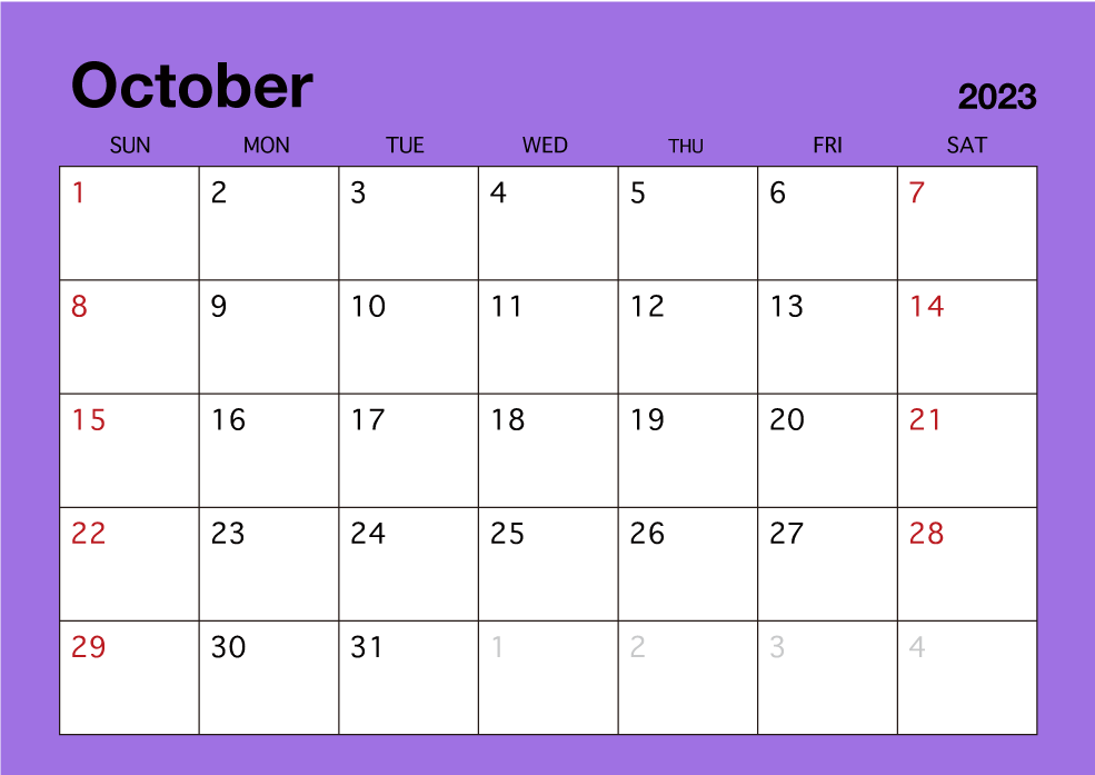 October 2023 Simple Color Calendar