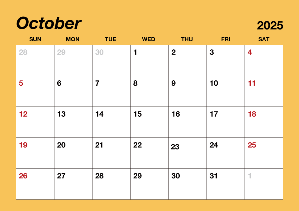 Calendario de color simple de octubre de 2025