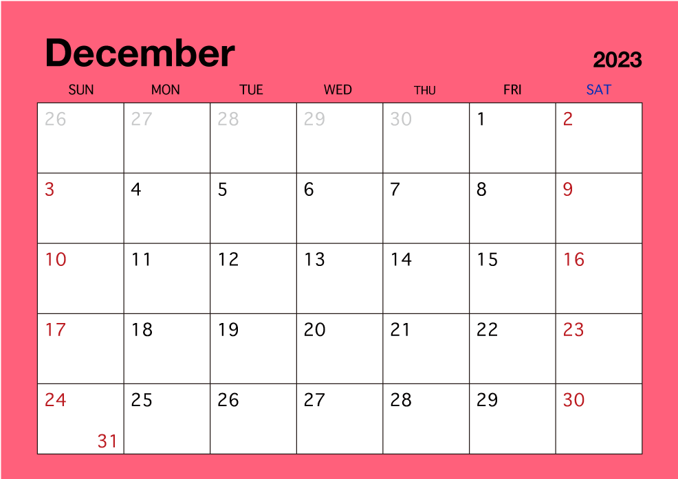 December 2023 Simple Color Calendar