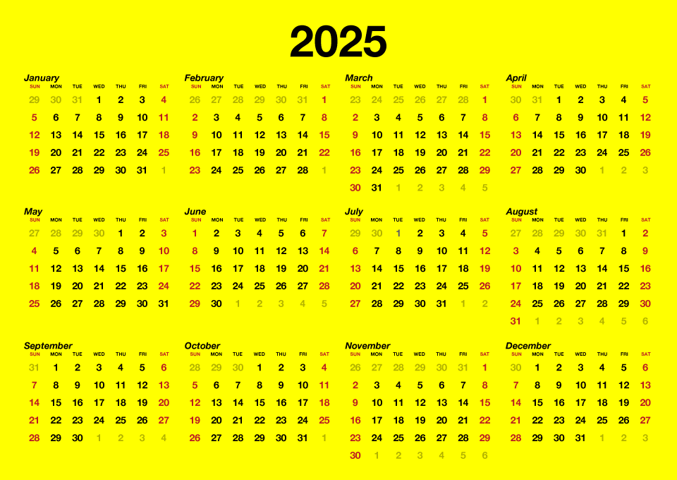 Calendario amarillo 2025