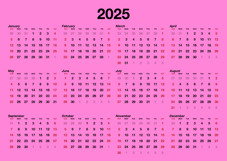 2025 Pink Calendar