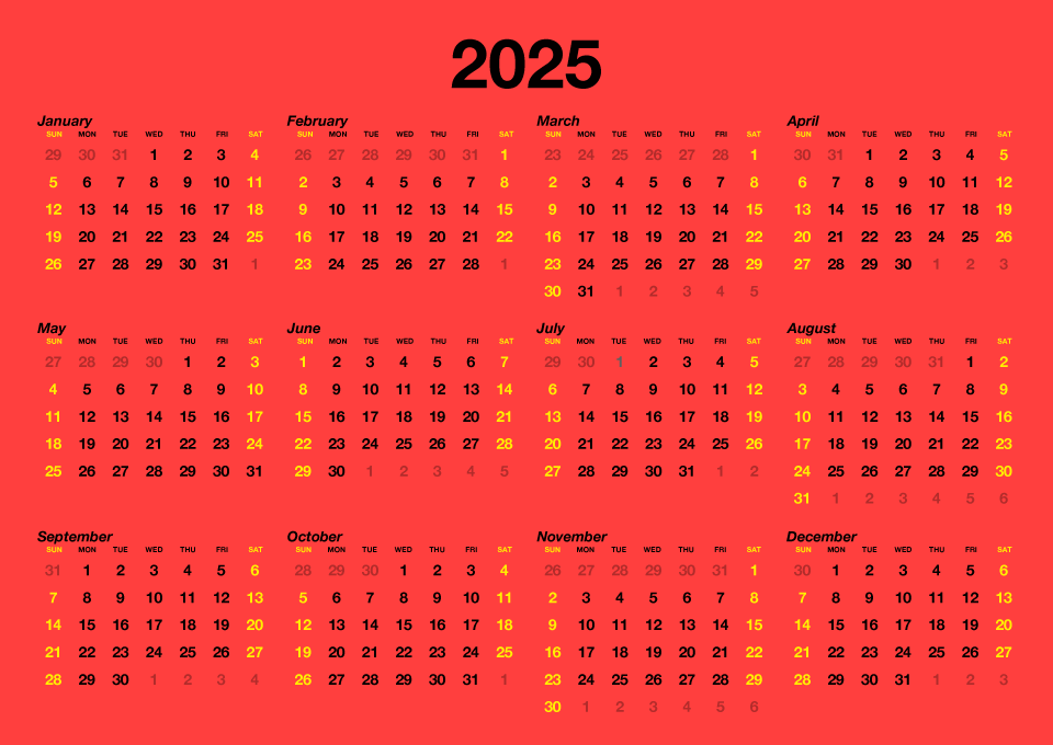 Calendario rojo 2025