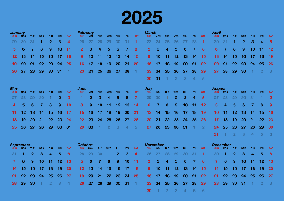 Calendario azul 2025