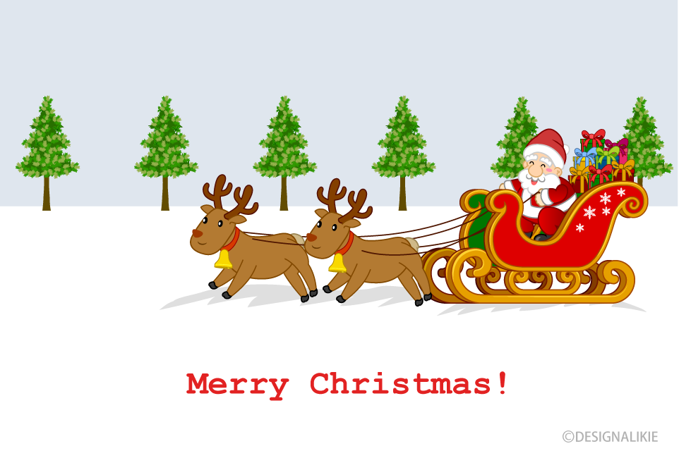 Reno tirando de la tarjeta de Navidad del trineo de Papá Noel