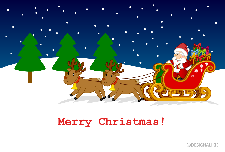 Christmas card Santa pulls the sled
