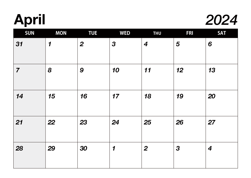 Black April 2024 Calendar