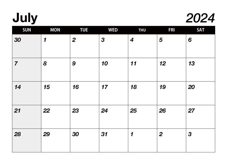 Black July 2024 Calendar