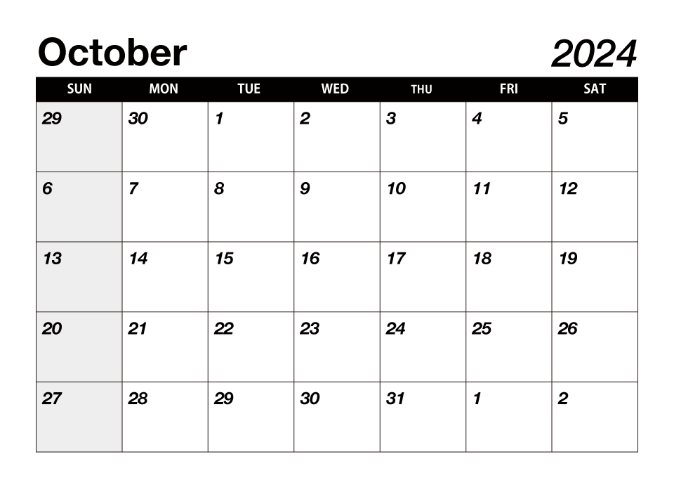 Black October 2024 Calendar