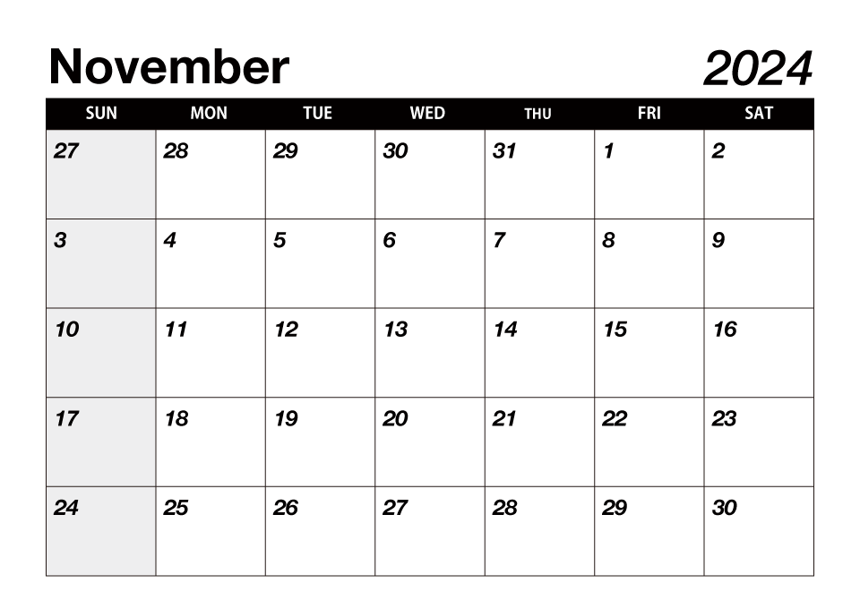 Black November 2024 Calendar