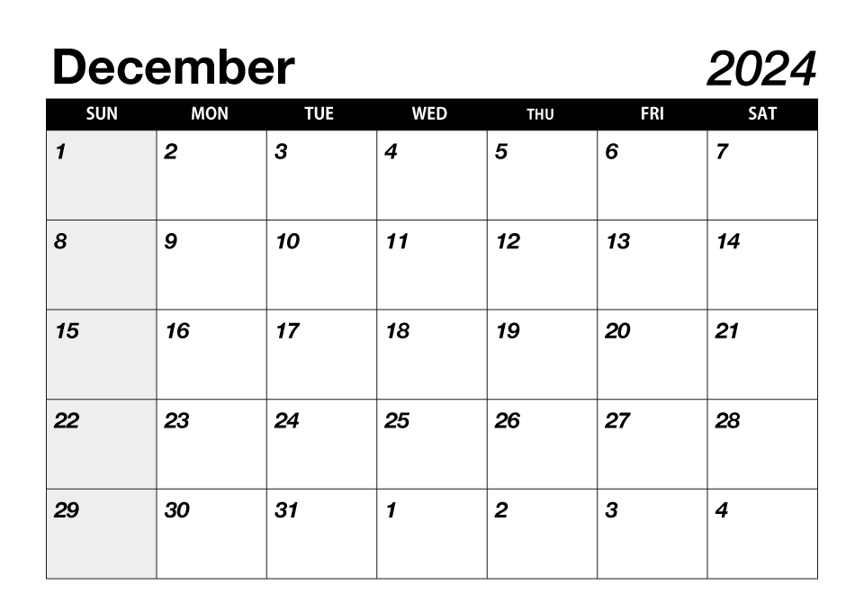 Black December 2024 Calendar