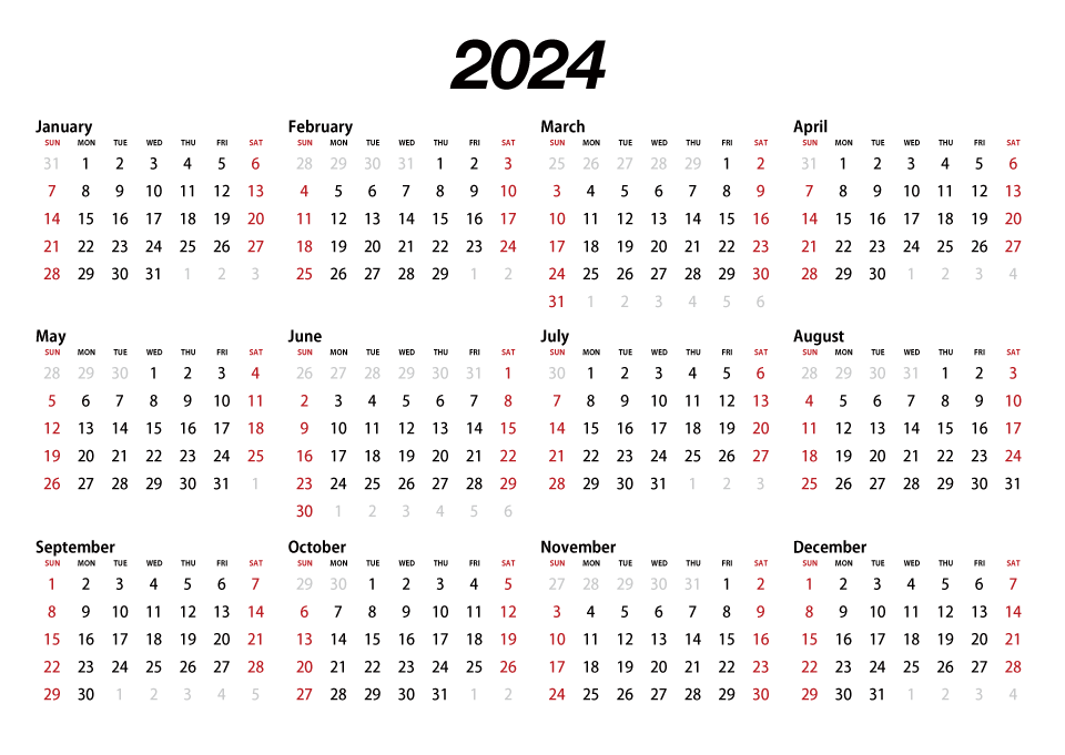 Calendario negro de abril de 2024