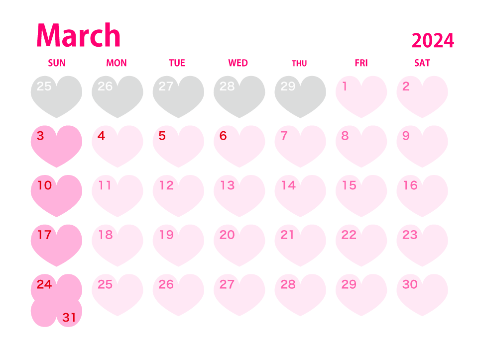 Heart March 2024 Calendar