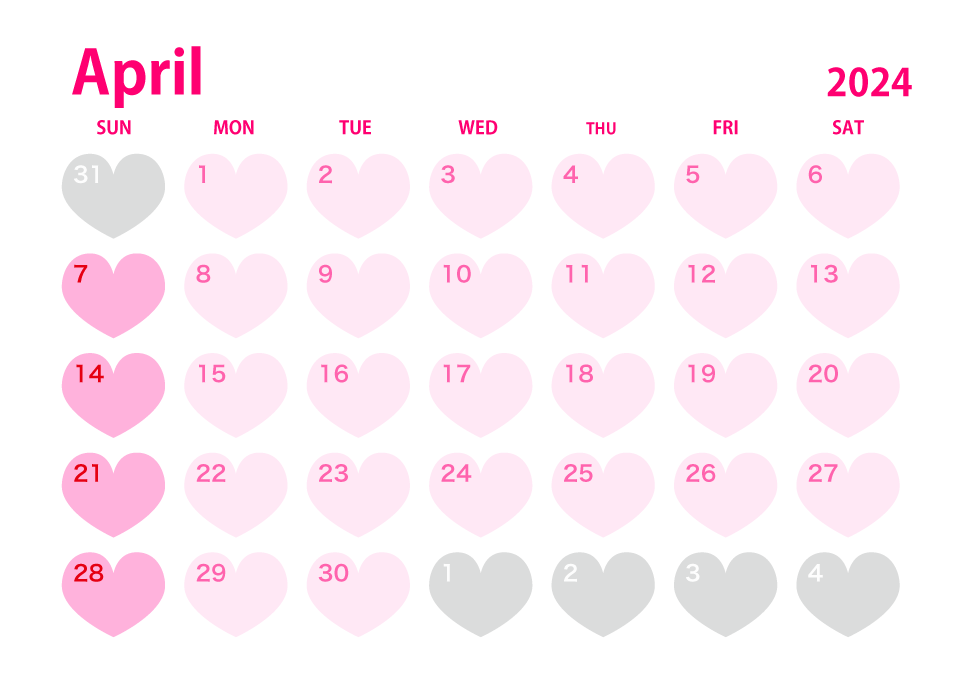 Heart April 2024 Calendar