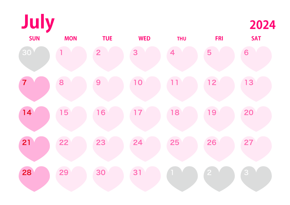 Heart July 2024 Calendar