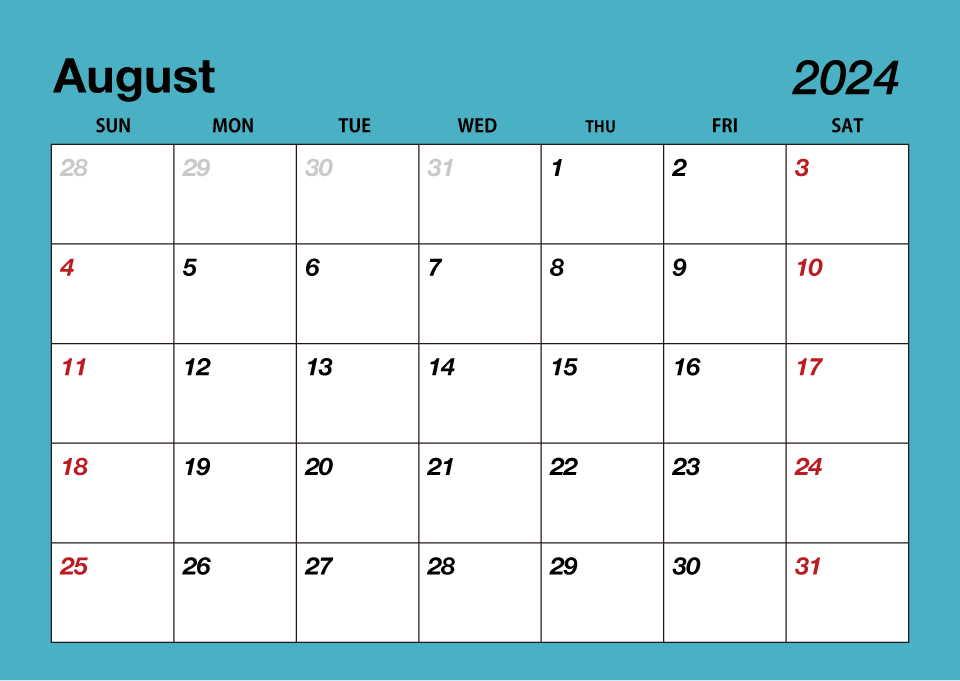 Color August 2024 Calendar
